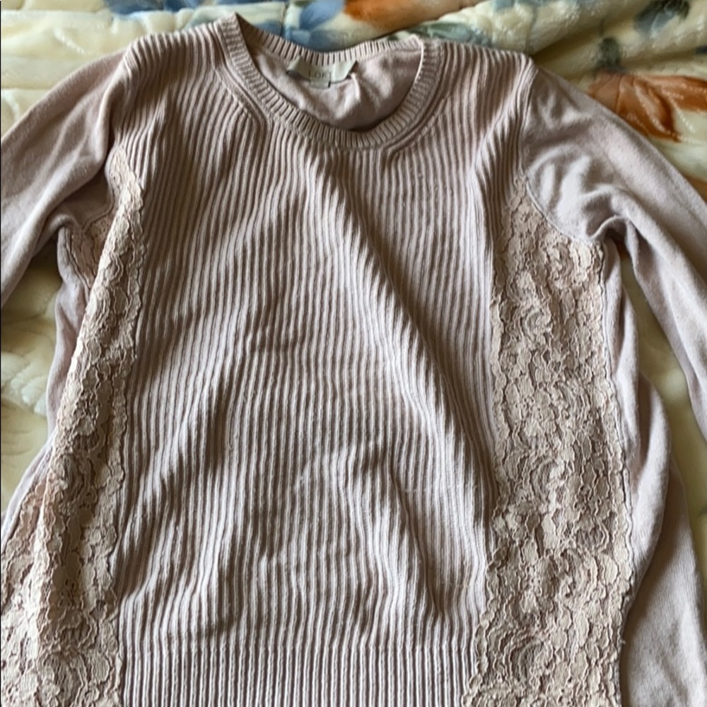 Baby pink lace sweater from Loft.